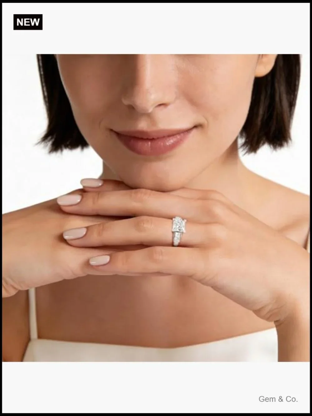 Princess Cut Moissanite Engagement Ring Sterling Silver Rhodium Plated Wedding